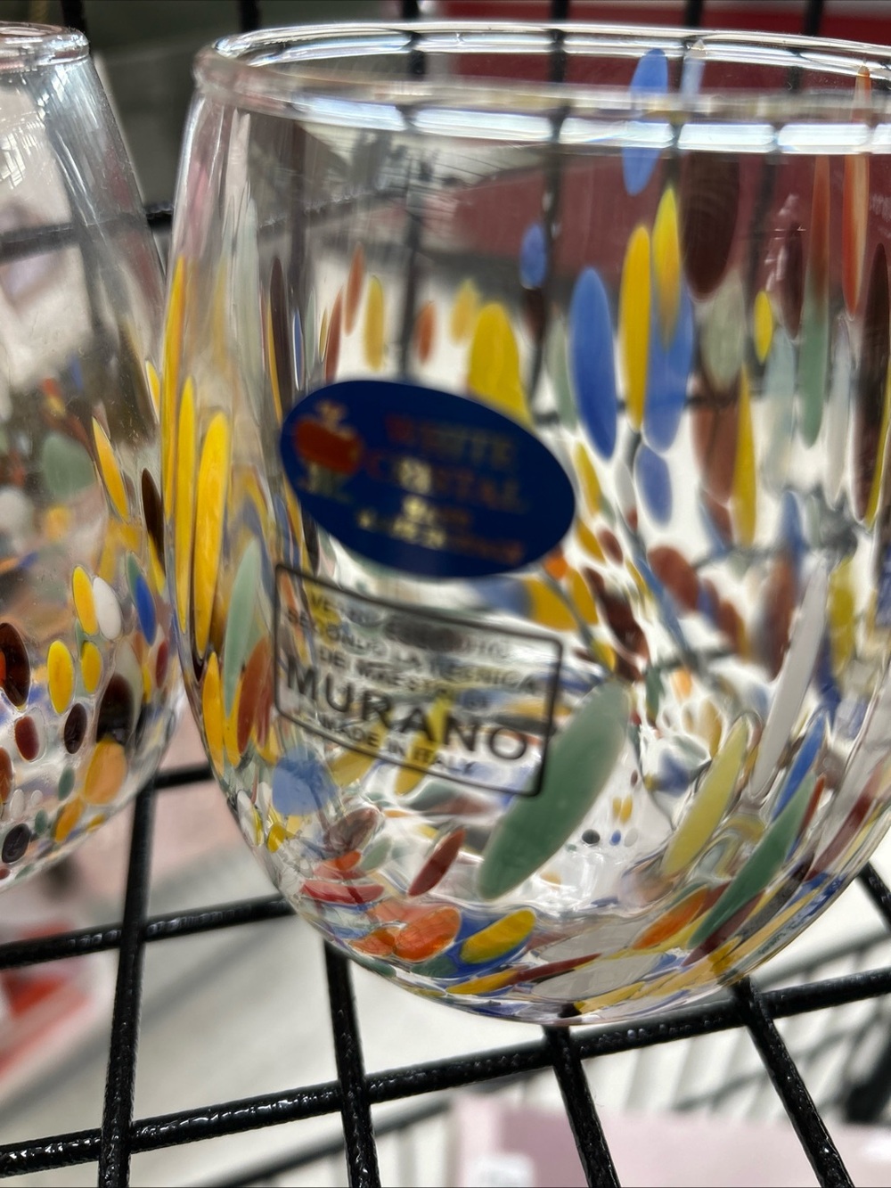 NWT White Crystal Murano Italy Confetti Art Glass Stemless Wine Glasses Set 4
